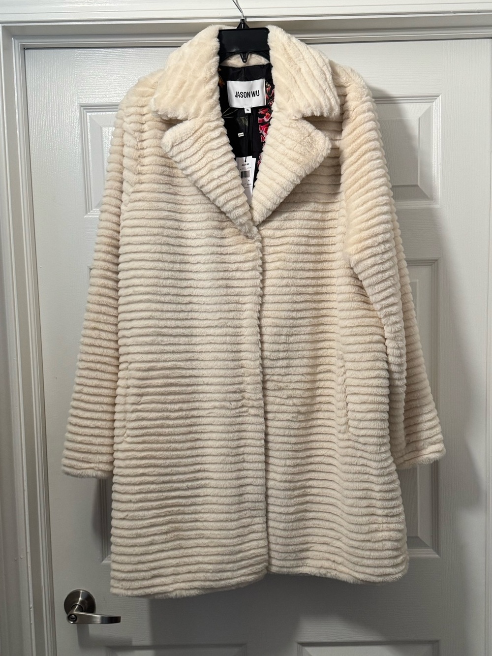 Jason Wu Cream Ribbed Faux-Fur Coat